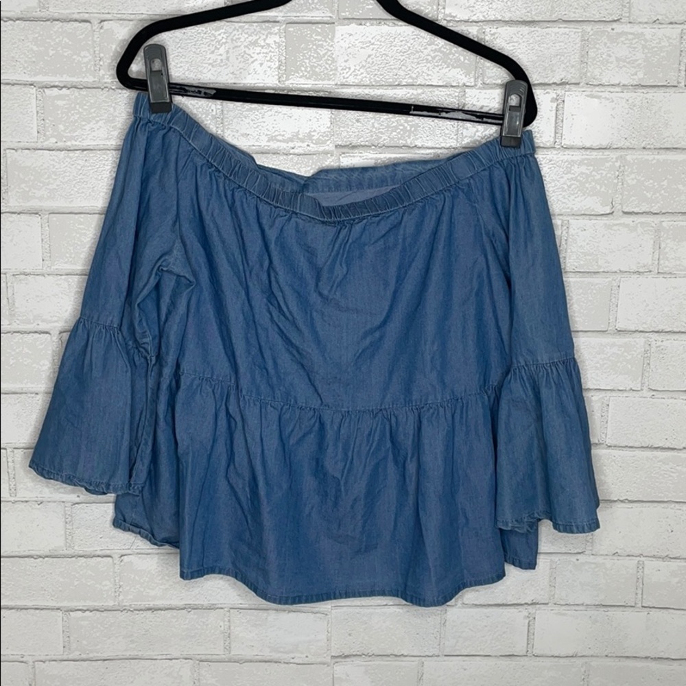 Ana Off the Shoulder Denim Floral Blouse - Picture 8 of 9